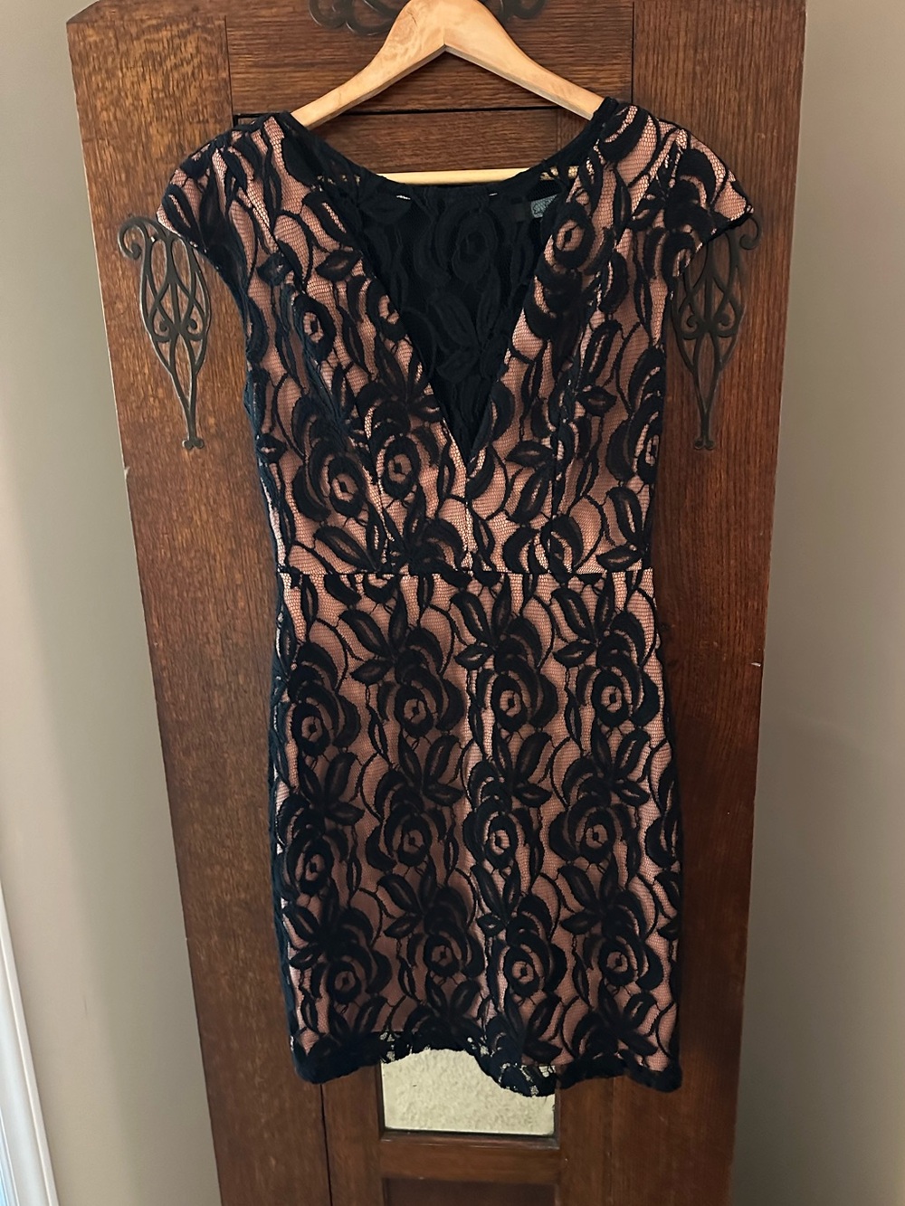 Eva Franco x Anthropologie Black Lace Overlay Dress Cocktail Bodycon Size M